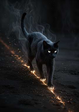 Mystical Black Cat with Glowing Paws