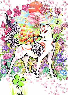 Okami Amaterasu Floral Illustration