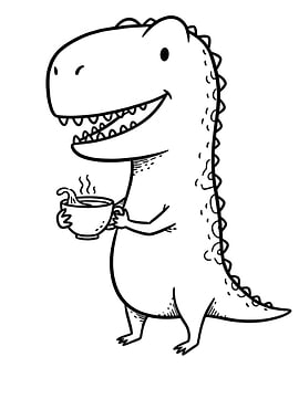 Dinosaur drinking coffee cartoon illustration