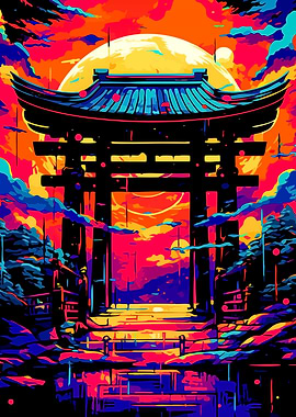 Colorful Japanese Torii Gate Landscape