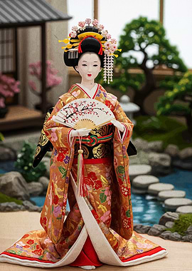 Japanese Geisha Doll with Fan