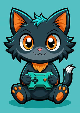 Cartoon Cat Gamer