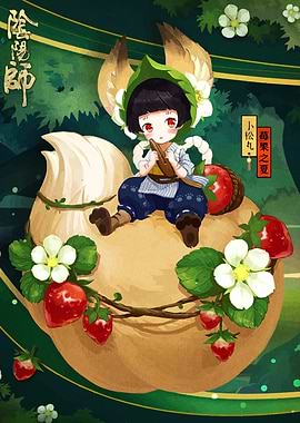 Anime Character with Strawberries and Flowers