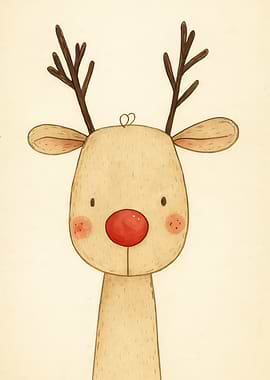Cute Cartoon Reindeer with Red Nose