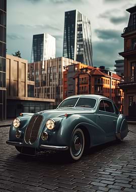 Vintage Car in Cityscape