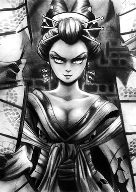 Monochrome Geisha Portrait