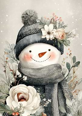 Floral Snowman Watercolor Illustration