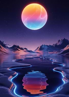 Colorful Planet over Water Landscape