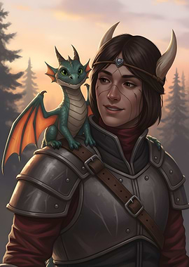 Woman in Armor with Dragon Companion