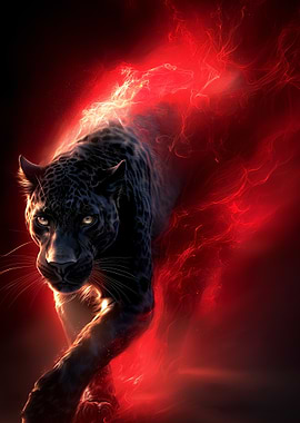 Black Panther with Red Energy Aura