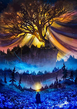 Mystical Tree and Figure Landscape