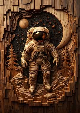Wooden Astronaut Carving
