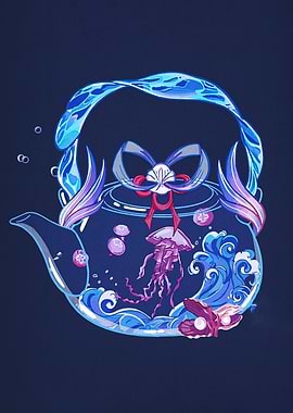 Teapot with Jellyfish and Ocean Elements
