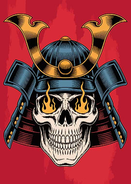 Samurai Skull with Flaming Eyes