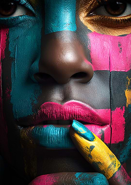 Colorful Painted Face Close-Up