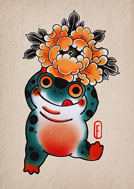 Frog with Flower Crown Tattoo Art