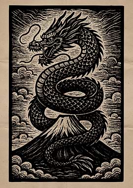 Dragon Coiling Around Mountain Illustration