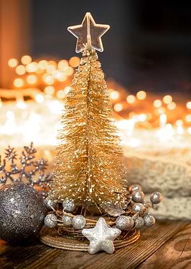 Golden Christmas Tree with Star Topper
