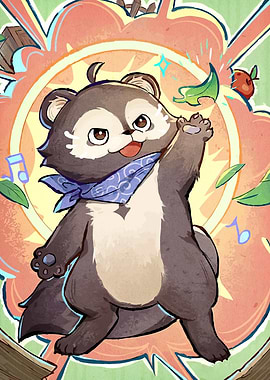 Cartoon Tanuki with Bandana Illustration