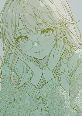 Anime Girl with Glasses Illustration