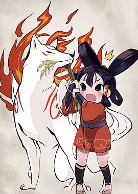 Anime Girl and Fox Spirit Illustration