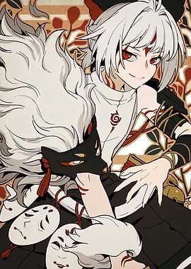Anime character with fox mask