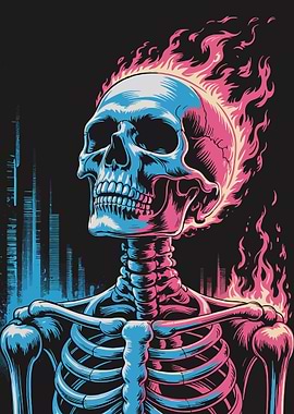 Flaming Skull Skeleton Digital Art