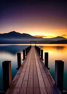 Pier at Sea Beach by Sunset Nature