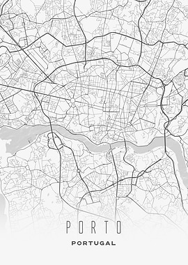 Porto, Portugal - Minimalist Gray City Street Map