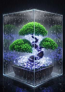 Bonsai in Glass Box with Lights