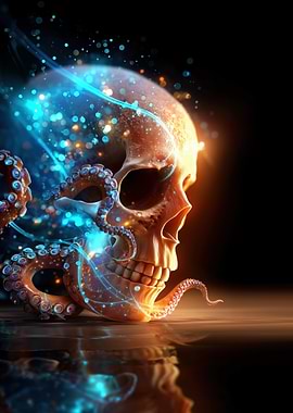 Skull and Octopus Tentacles Digital Art