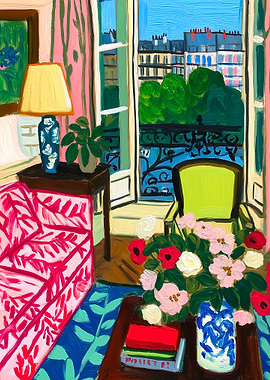Parisian Room with Open Balcony Painting