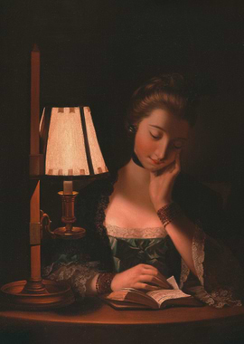 Woman Reading by a Paper-Bell Shade