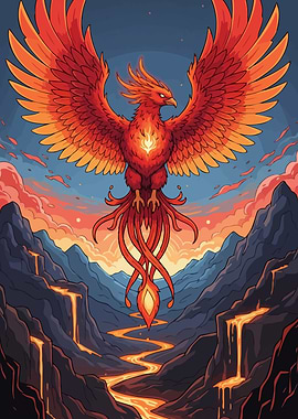 Majestic Phoenix Above Volcanic Landscape