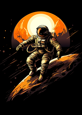 Astronaut Surfing in Space Illustration