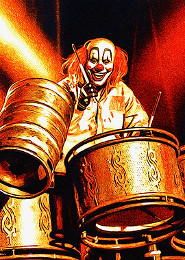 Clown Drummer in Fiery Light