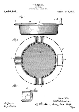 Ash Tray Patent Drawing, 1922