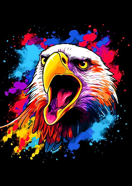 Colorful Eagle Head with Open Beak