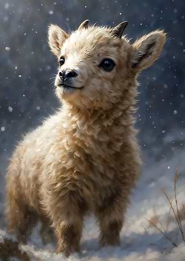 First Snow - Baby Lamb in Winter