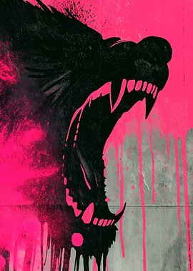 Abstract Wolf Head with Dripping Paint