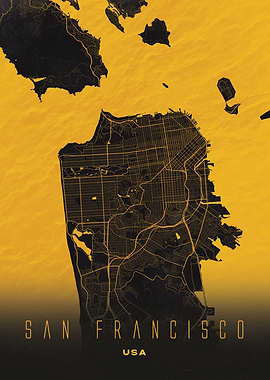San Francisco, USA - Bay Area Golden Street Map Poster