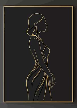 Elegant Woman Silhouette in Gold