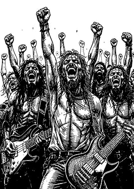 Black and White Metal Band Illustration