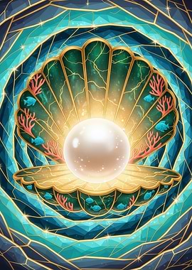 Pearl in Shell Stained Glass Style