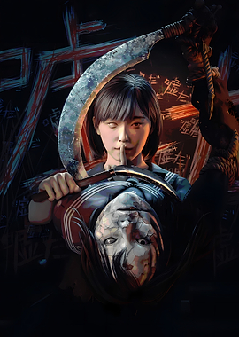 Creepy Schoolgirl with Scythe and Mask