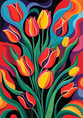 Colorful Tulips Abstract Art