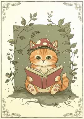 Mushroom Scholar Cozy Reading Kitty