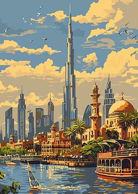 Dubai Skyline with Burj Khalifa