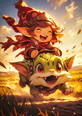 Child Riding a Fantasy Creature