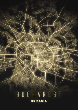 Bucharest - City Lights Romania Minimalist Wall Art Map